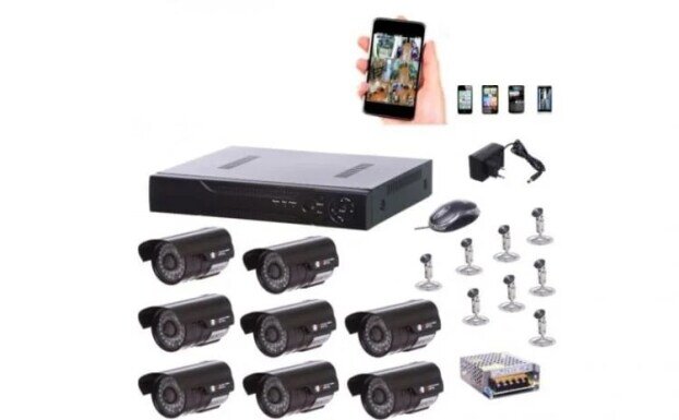 Kit sistem supraveghere, 8 camere interior/exterior, DVR, 8 canale, imaginile captate pot fi interce